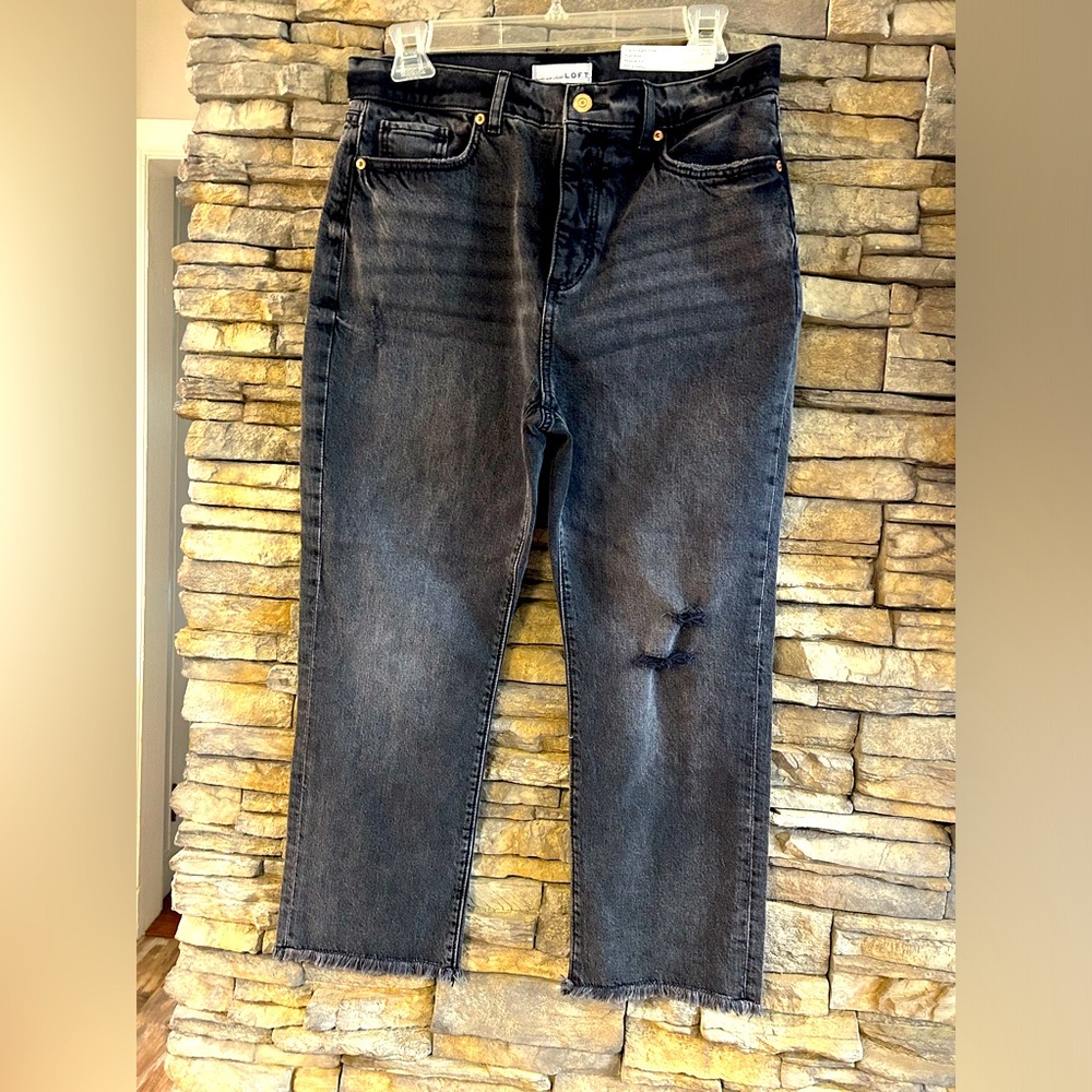 Loft Size 28 / 6 Petite New Pockets Fringe The Straight CropDenim Black Jeans